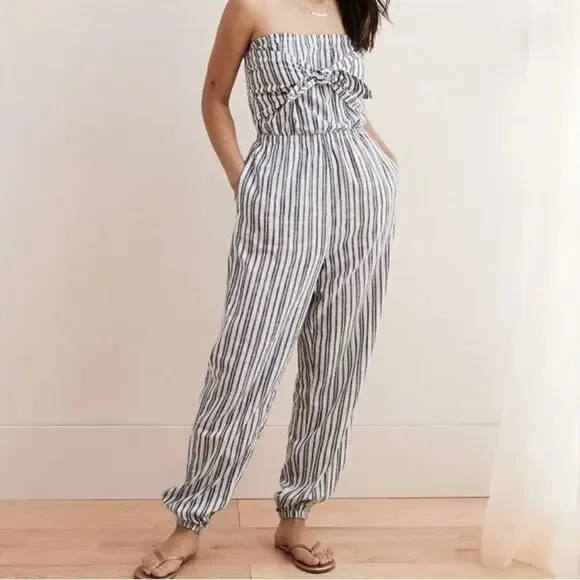 NWT Aerie Striped Smocked Strapless Jumpsuit XS - Picture 1 of 7